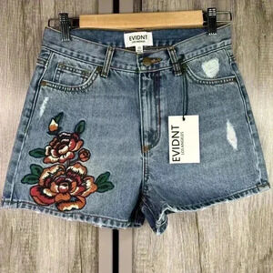 Anthropologie Denim Shorts with Floral Design